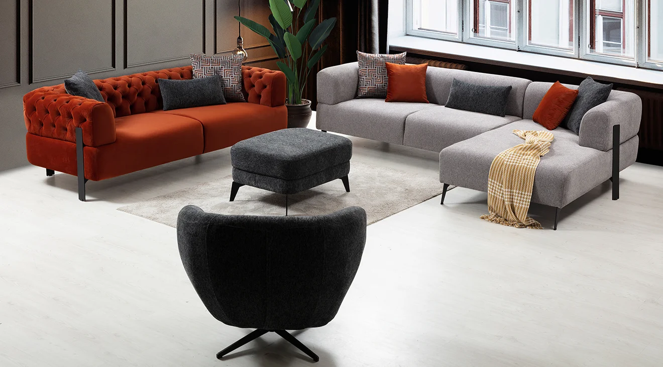 Cratos Kapitone Kanepeli Köşe Koltuk Takımı