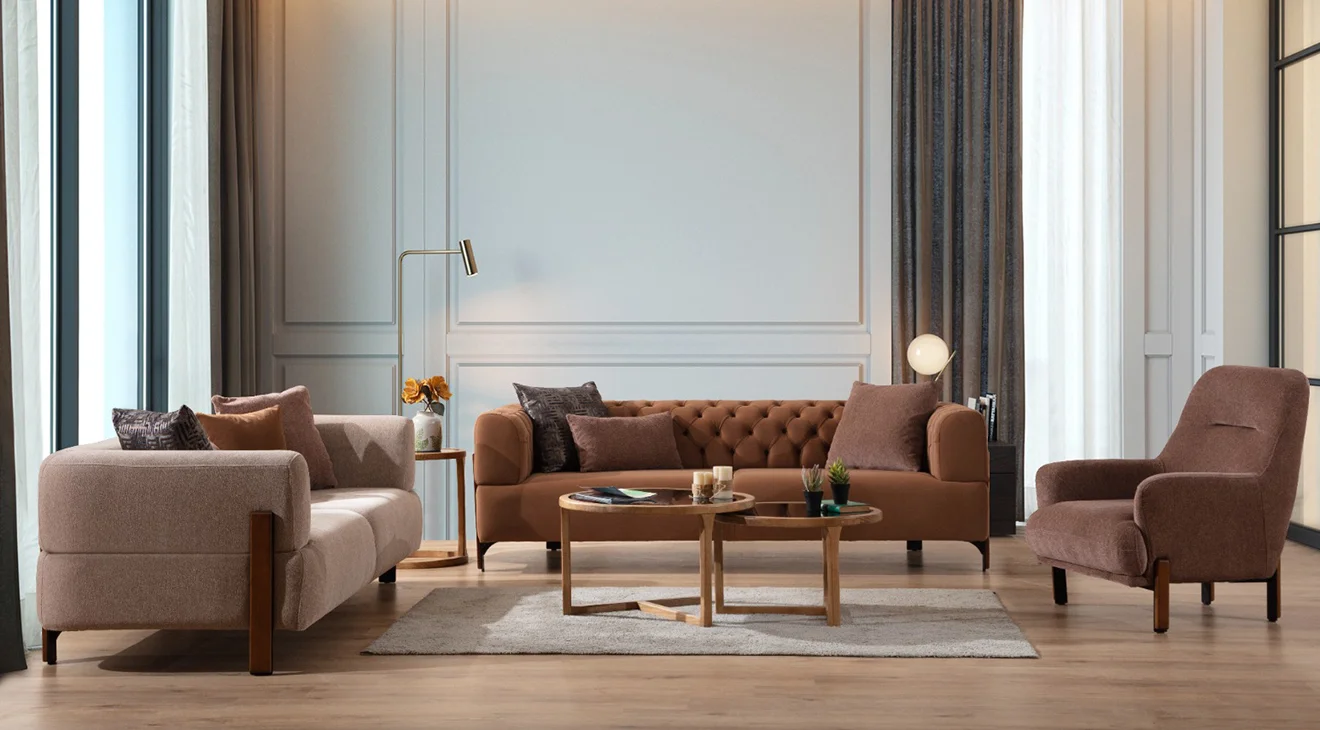 Cratos Modern Ahşap Ayaklı Koltuk Takımı