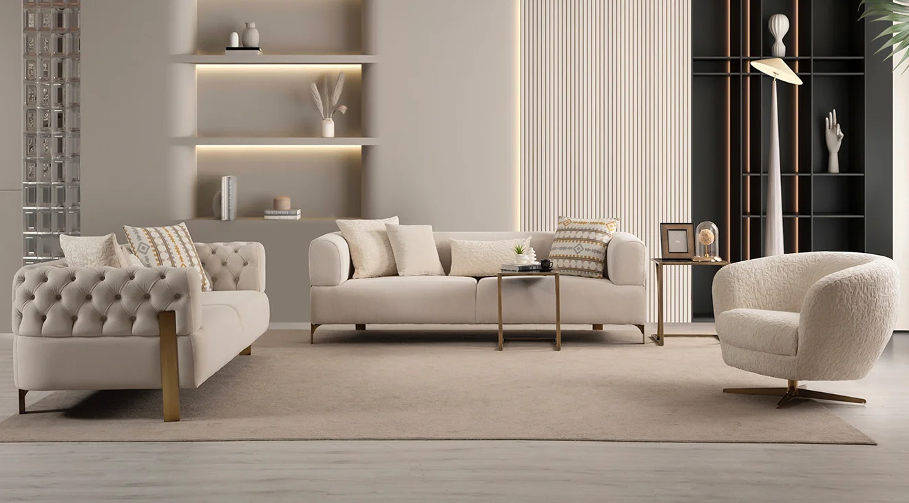 Cratos Modern Antik Metal Ayaklı Koltuk Takımı