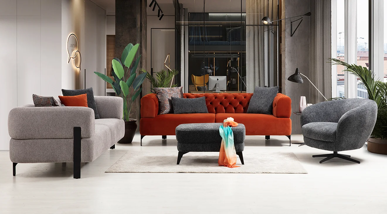 Cratos Modern Metal Ayaklı Koltuk Takımı