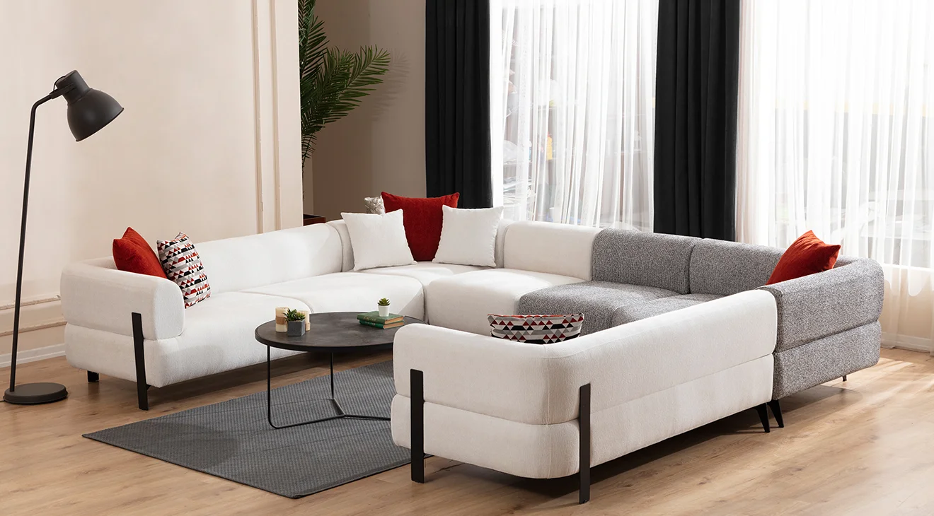 Cratos Modüler Metal Ayaklı Büyük Köşe Koltuk Takımı