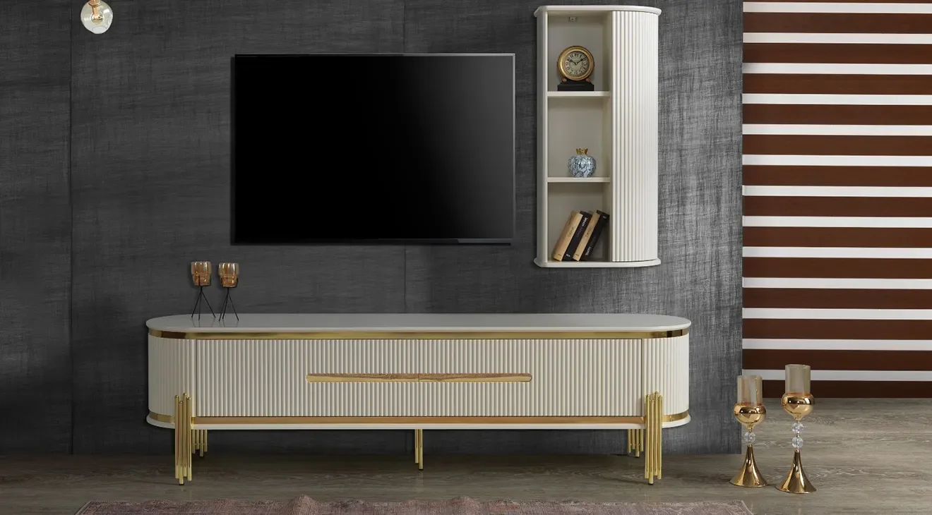 Cumba White Metal Ayaklı TV Ünitesi