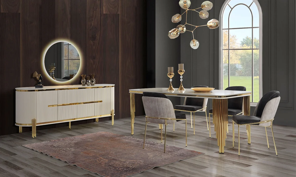 Cumba White Metal Ayaklı Yemek Odası Takımı