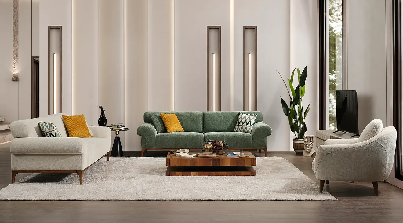 Damla Ahşap Ayaklı Yataklı Koltuk Takımı