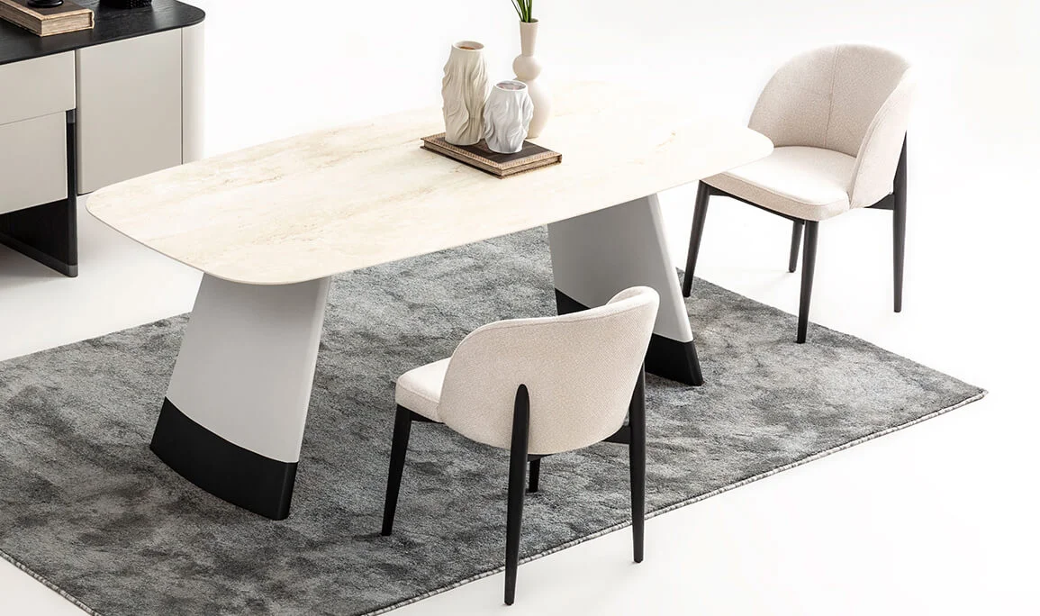 Delta Gray Black Travertine Dining Table