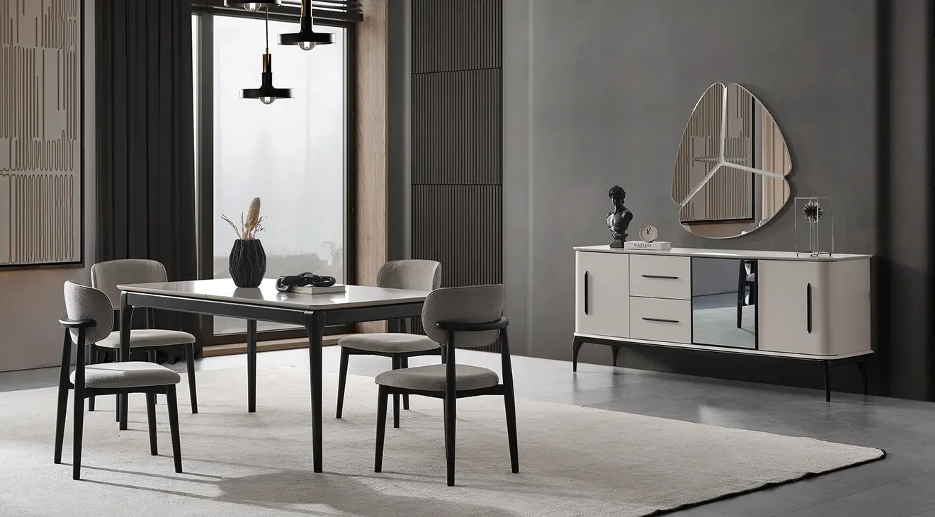 Destan Ahşap Ayaklı Modern Yemek Odası Takımı