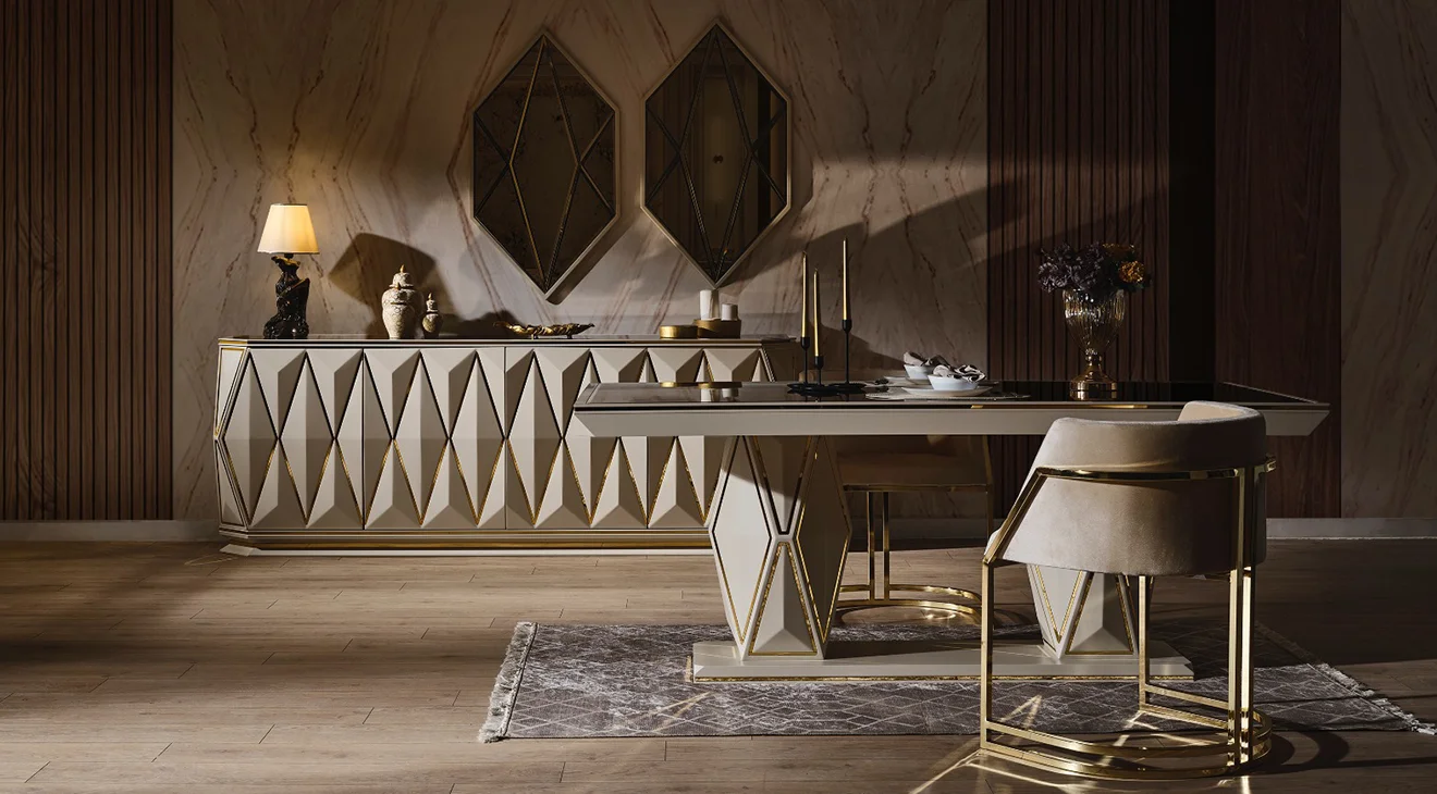 Diamond Krem Luxury Yemek Odası Takımı