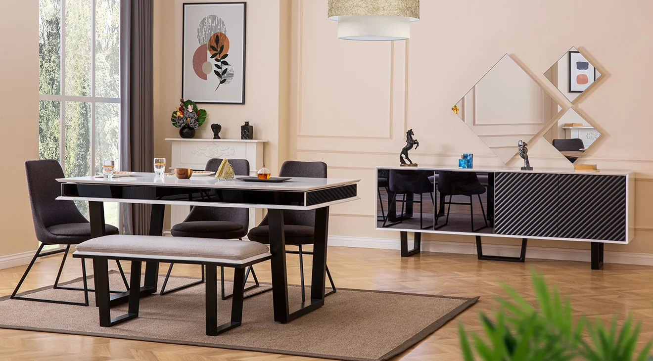 Efes Modern Beyaz Yemek Odası Takımı