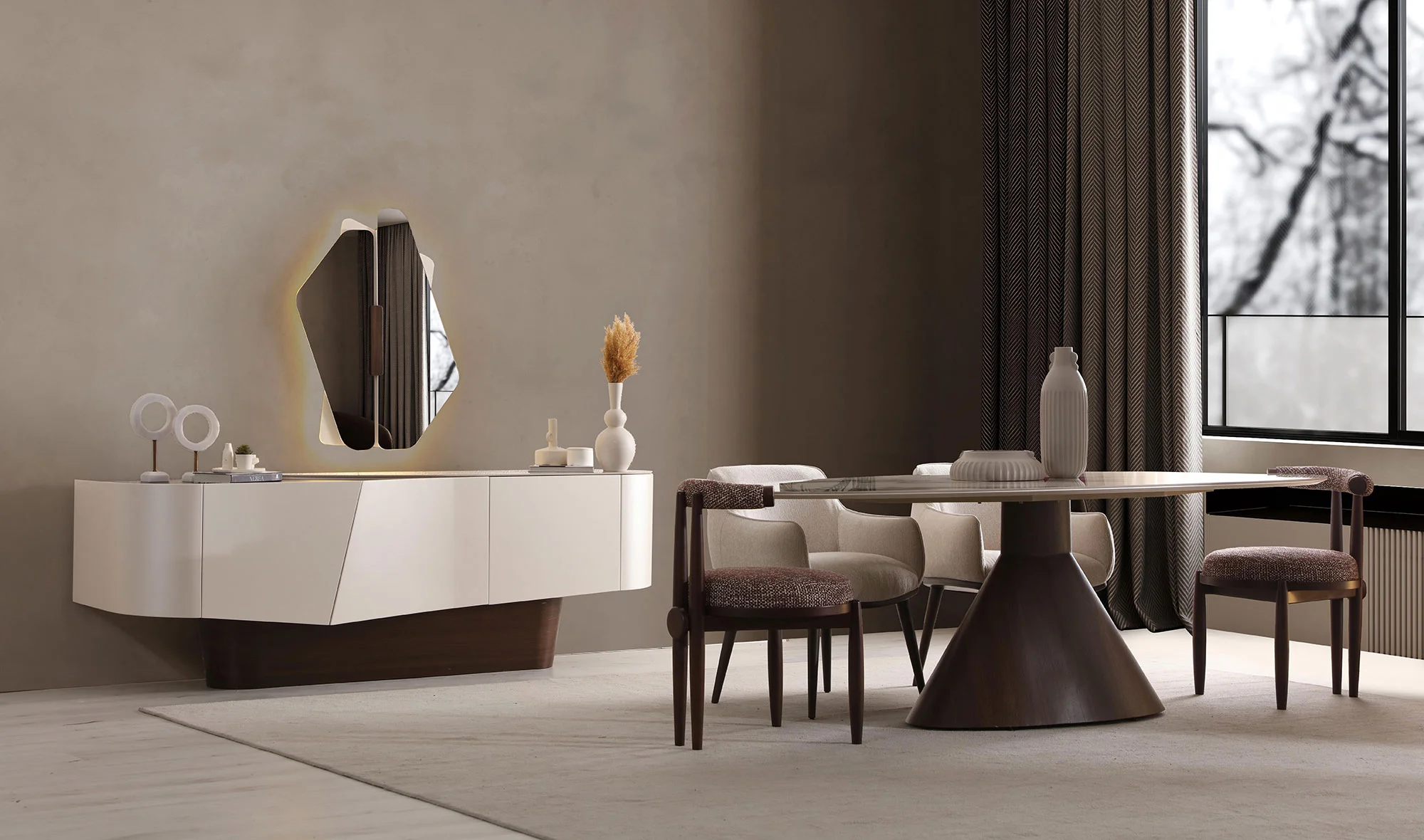 Konsol + Yemek masası + 6 sandalye