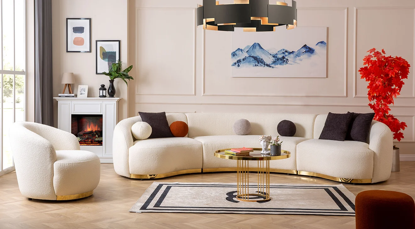 Elips Beyaz Köşe Koltuk Takımı