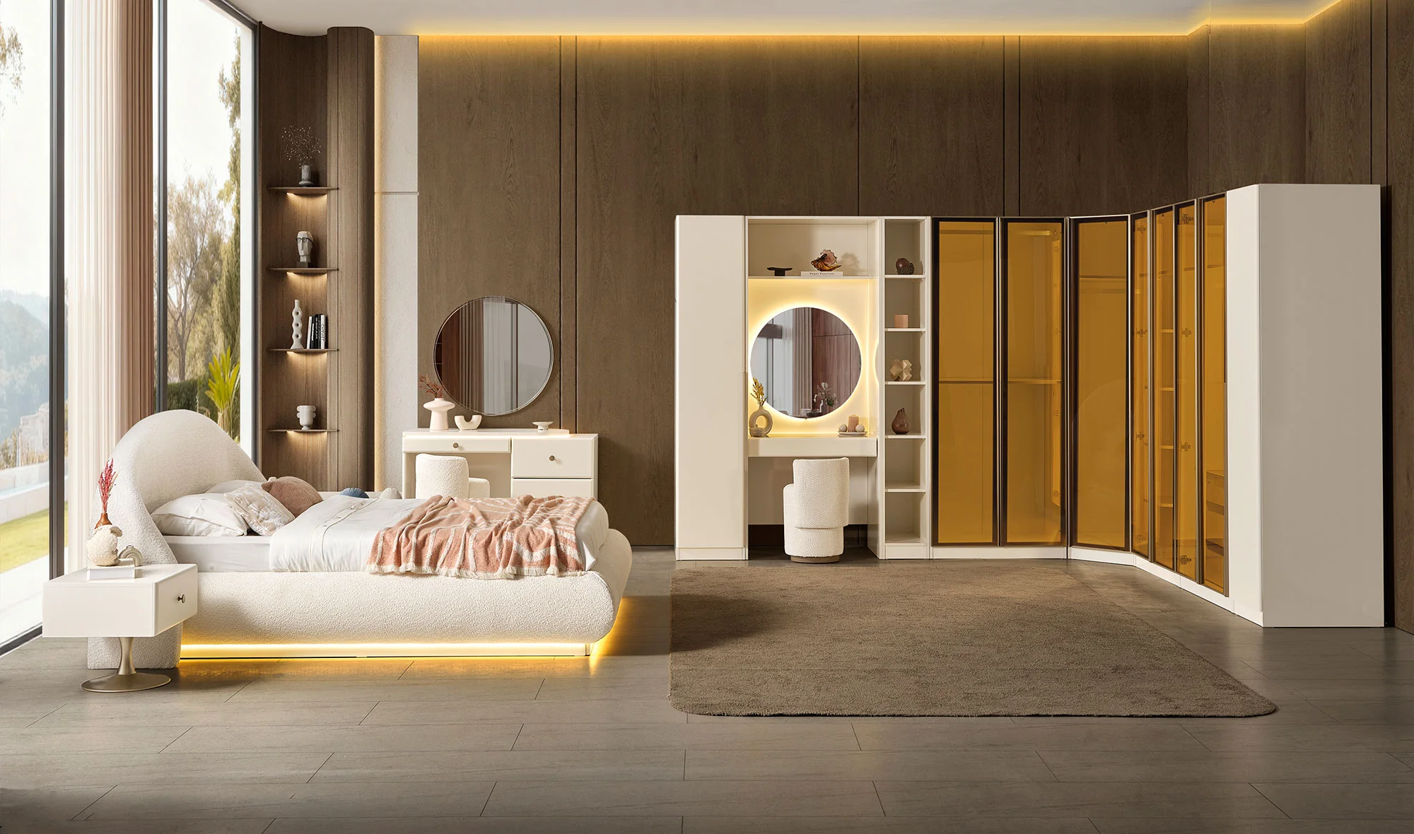 Köşe Dolap Takım + Karyola + Şifonyer + Komodin