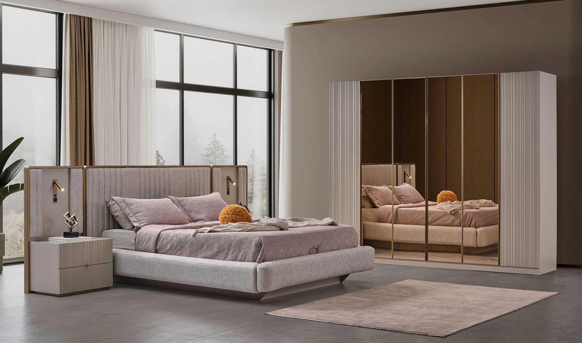 Gardrop+ Bazalı Karyola+ Şifonyer+ 2 Komodin