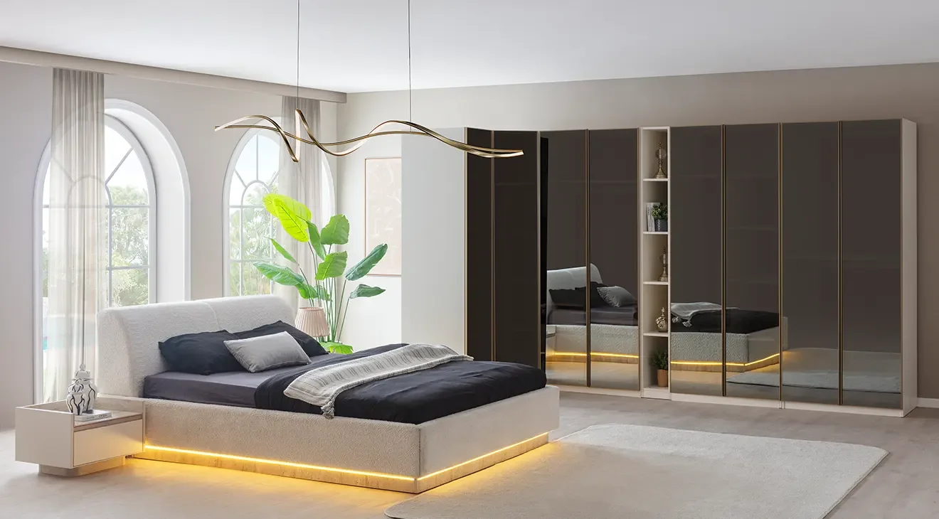 Flora Köşe Dolaplı Modern Yatak Odası Takımı