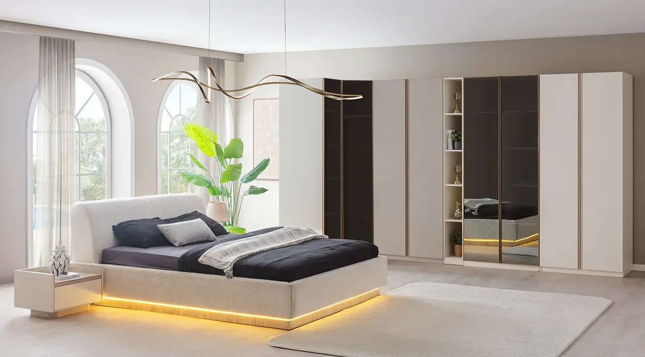 Flora Köşe Dolaplı Yatak Odası Takımı