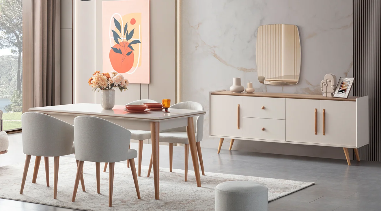 Giza Ahşap Ayaklı Yemek Odası Takımı