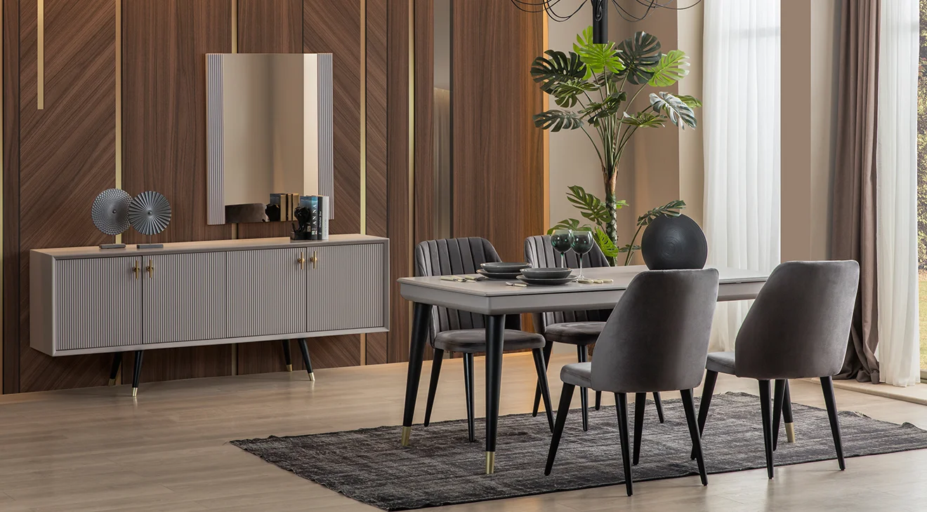 Golf Gri Yemek Odası Takımı