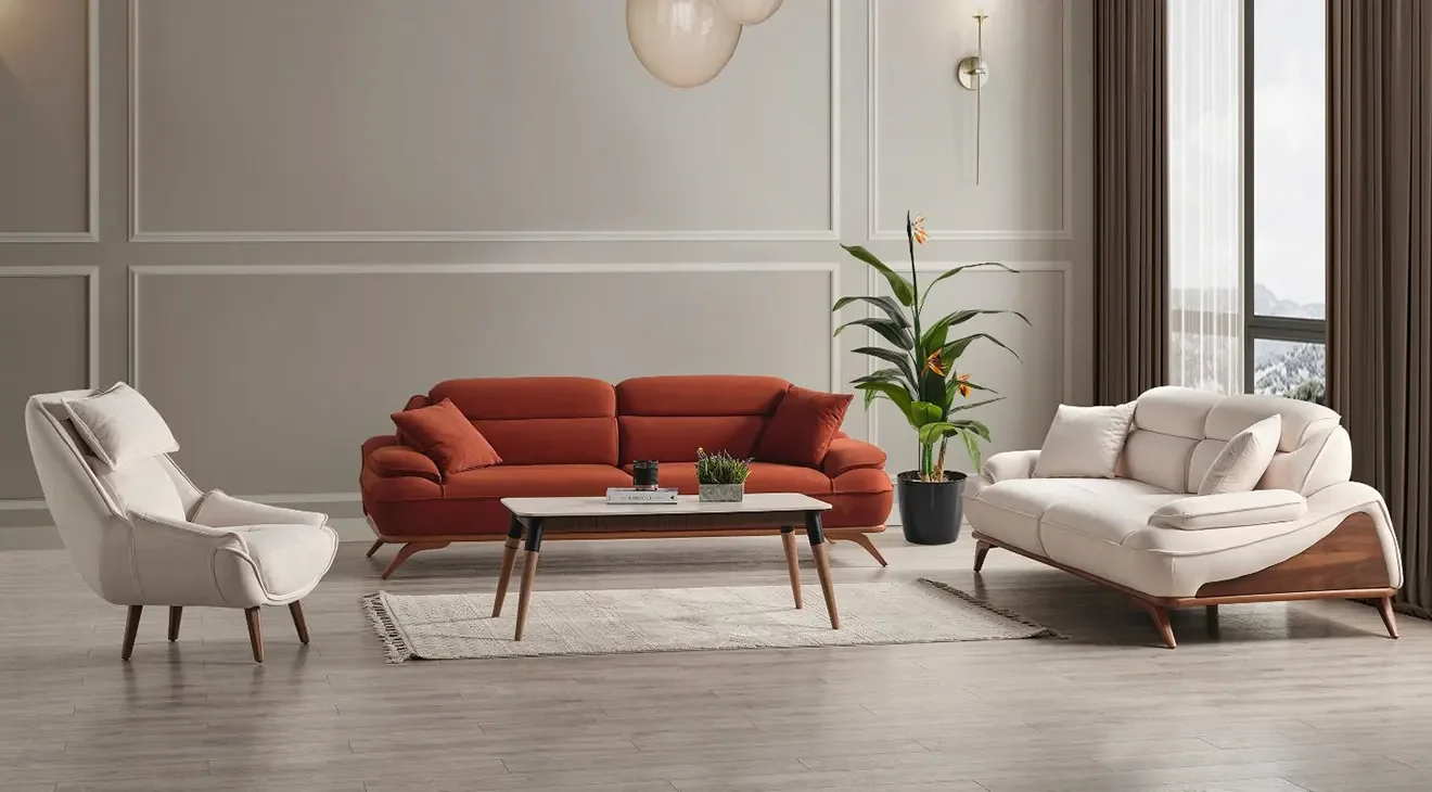 Golf Yataklı Ahşap Ayaklı Koltuk Takımı