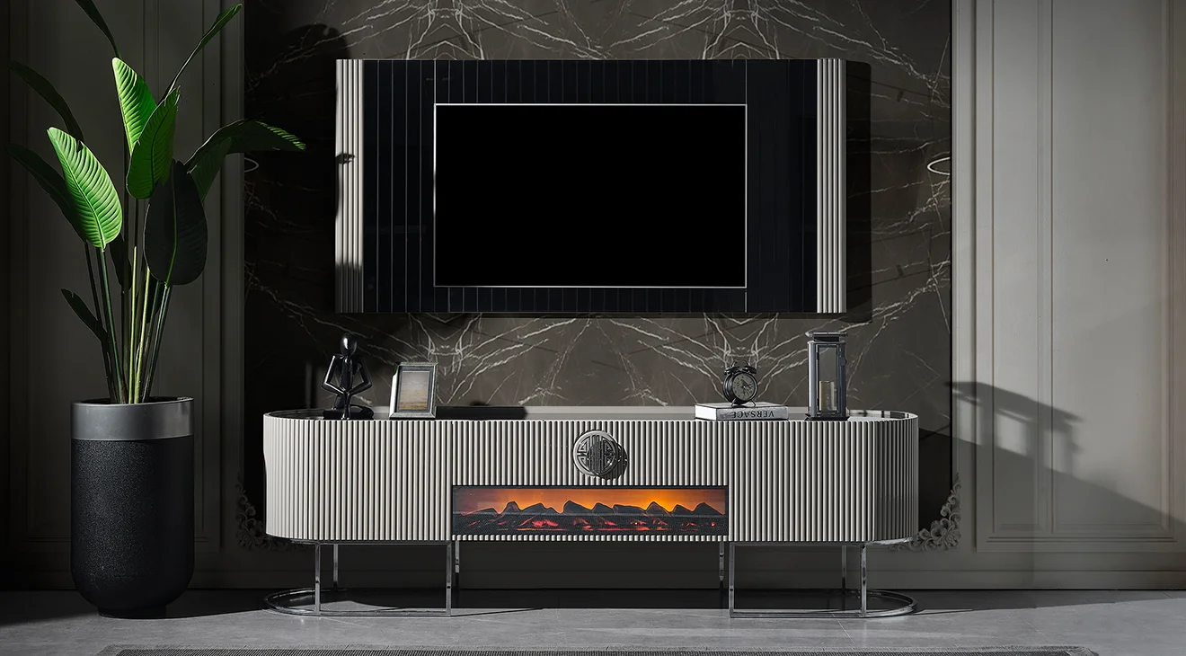 Gucci Duman Grisi Şömineli Tv Ünitesi