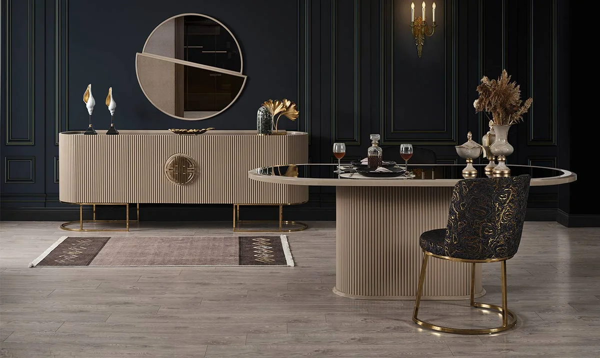 Gucci Gold Metal Ayaklı Yemek Odası Takımı