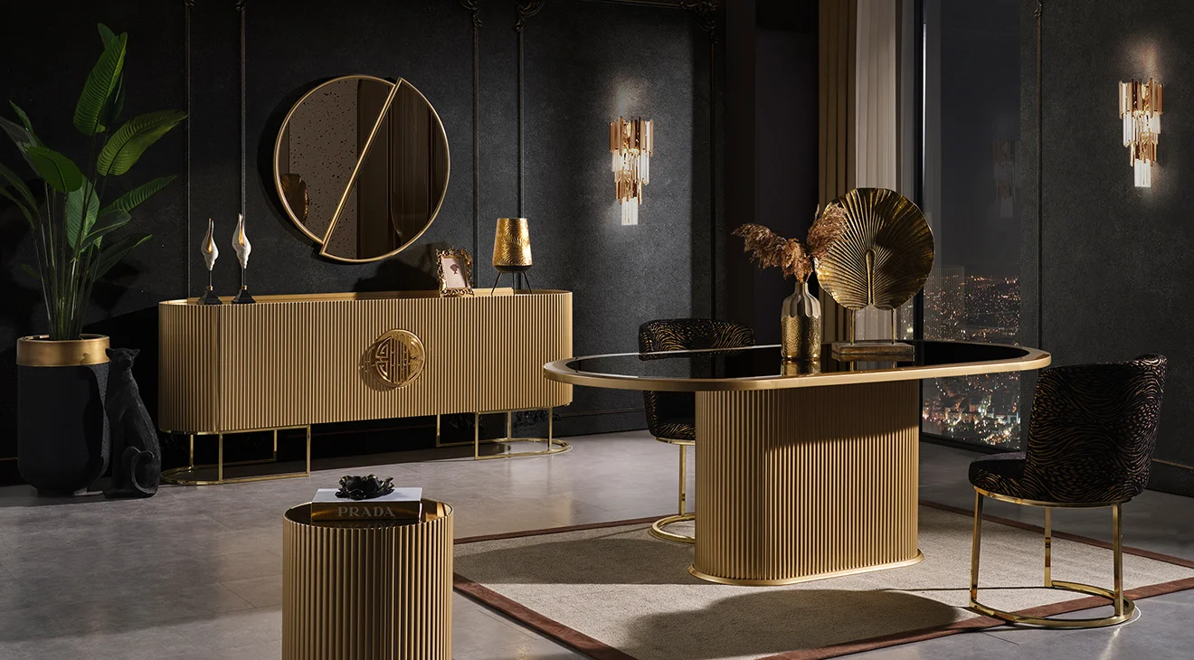 Gucci Golden Metal Ayaklı Yemek Odası Takımı