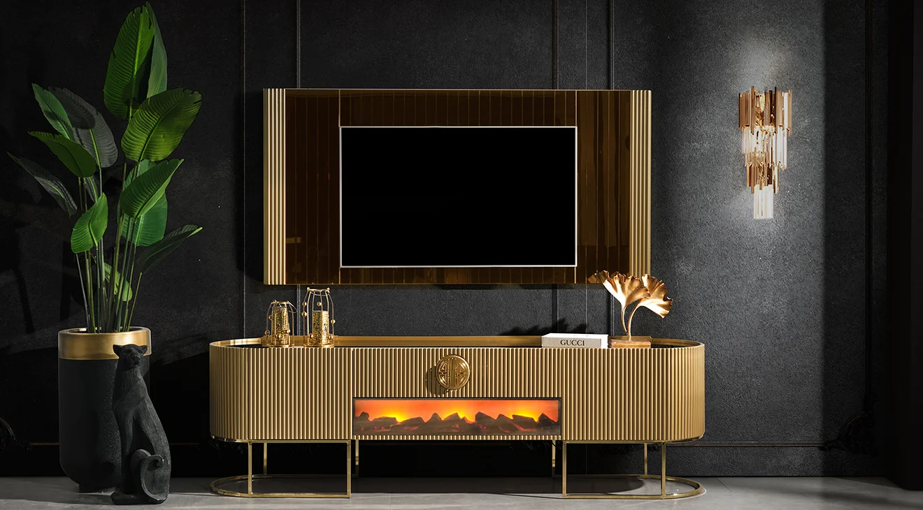 Gucci Golden Şömineli Tv Ünitesi