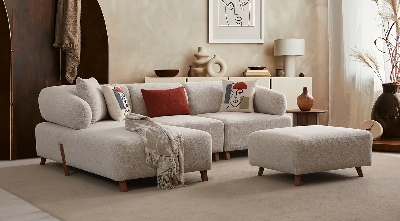 İlyora Ahşap Ayaklı Mini Köşe Koltuk Takımı