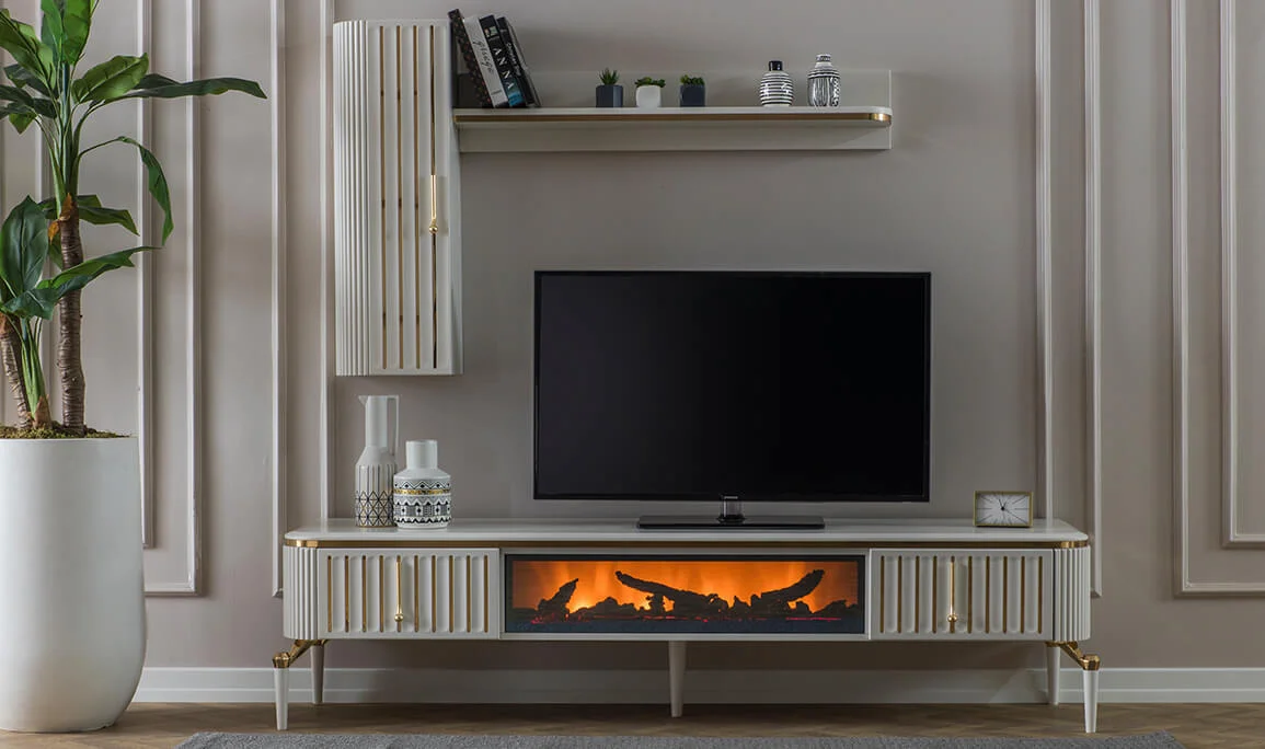 Signature Gold TV Unit with Fireplace