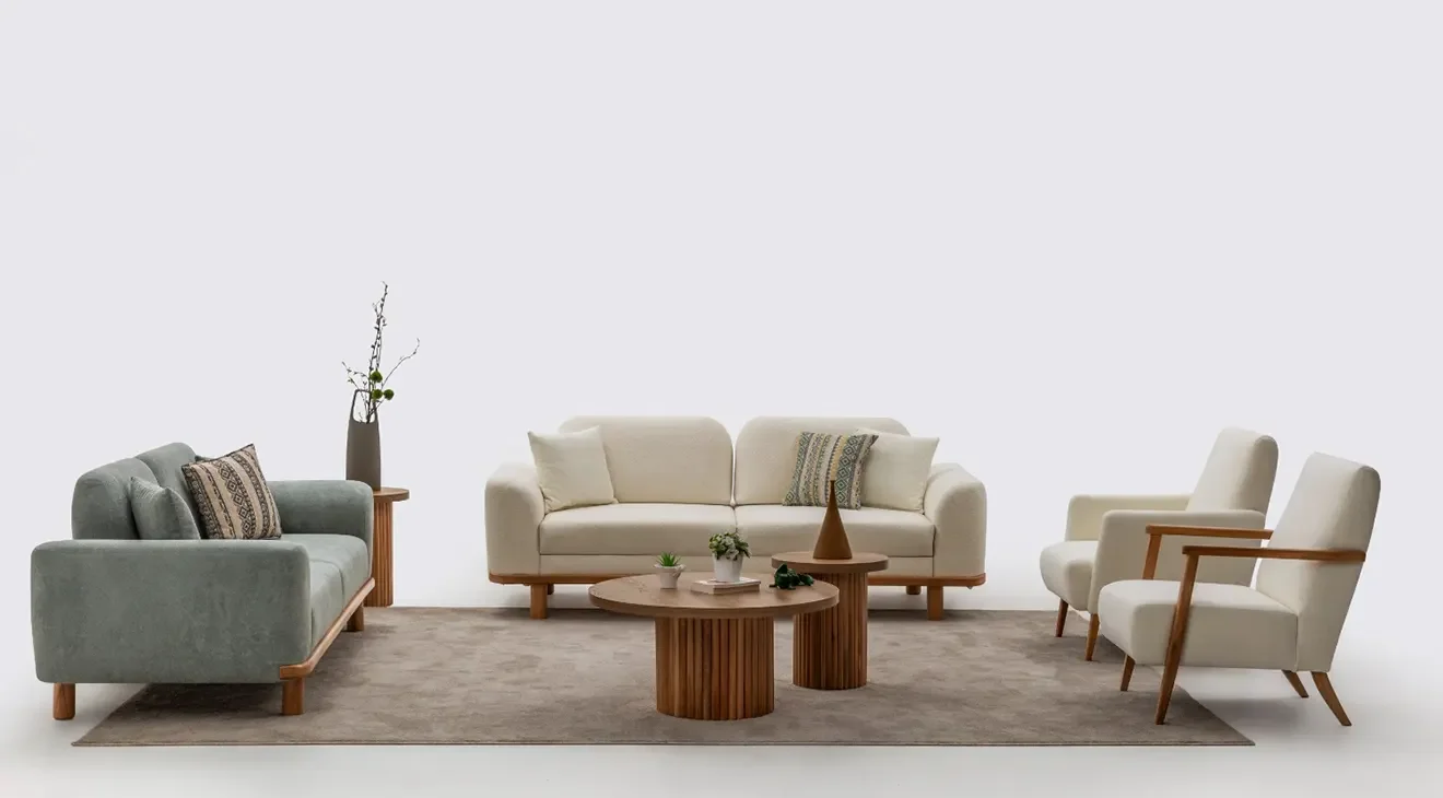 İnci Ahşap Ayaklı Koltuk Takımı