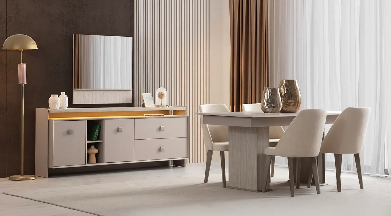 İnci Ahşap Ayaklı Modern Yemek Odası Takımı