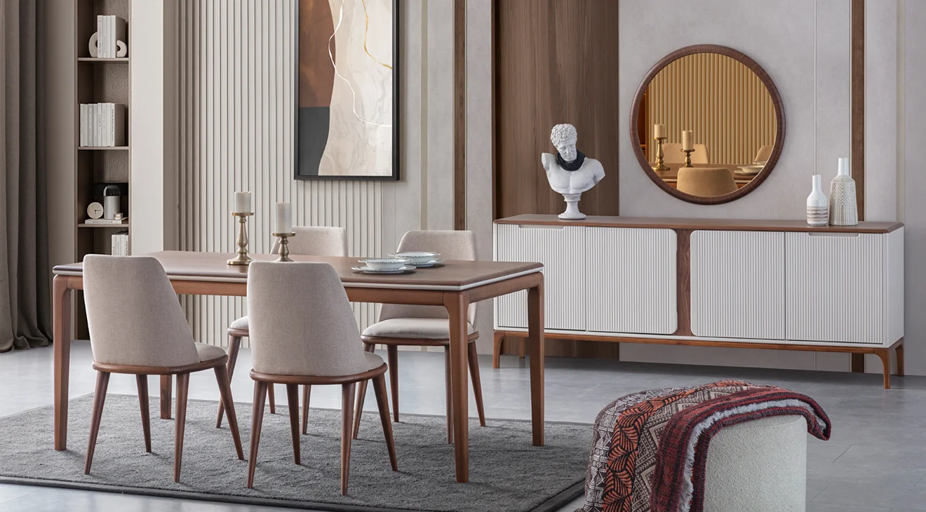 İnci Ahşap Ayaklı Yemek Odası Takımı