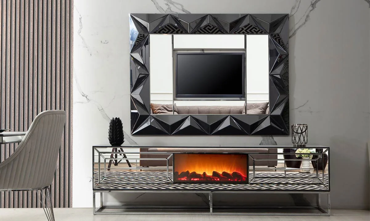 Jaguar Şömineli Aynalı Metal Ayaklı Tv Ünitesi