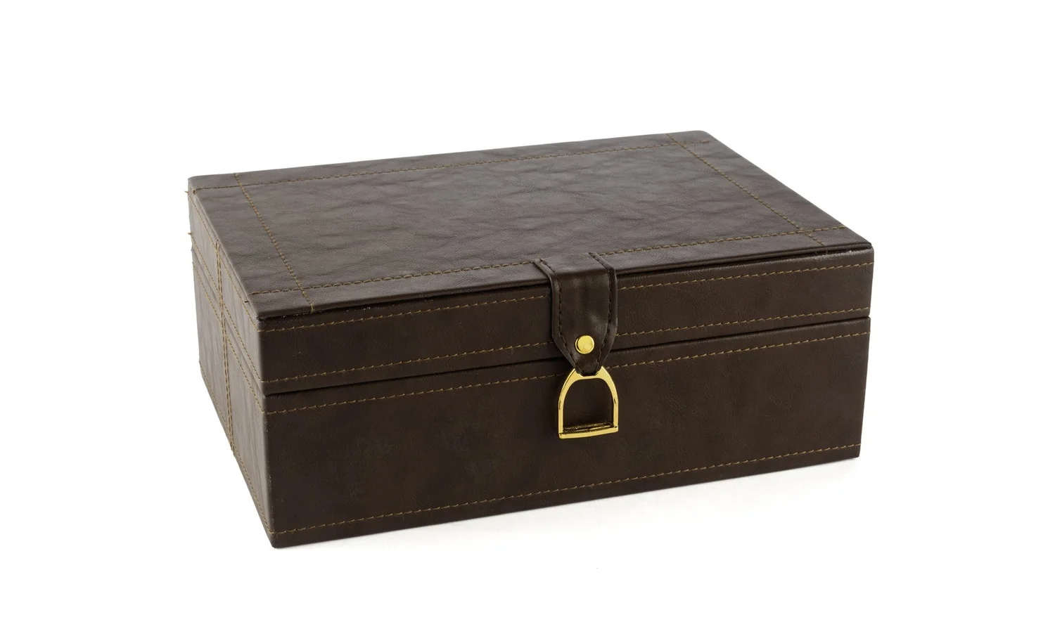 Kahve Gold Kulplu Deri Kutu 26x19 cm