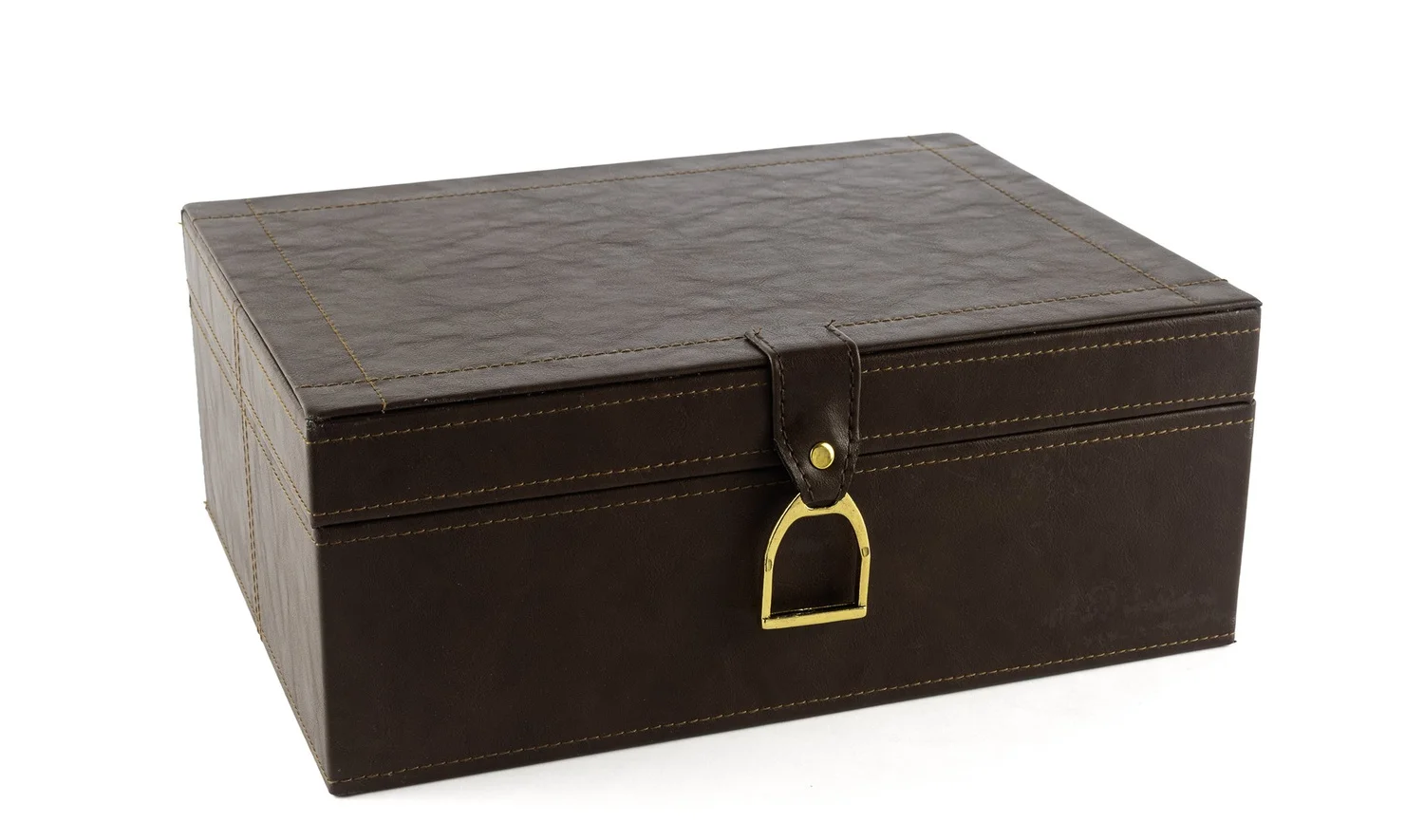 Kahve Gold Kulplu Deri Kutu 30x23 cm