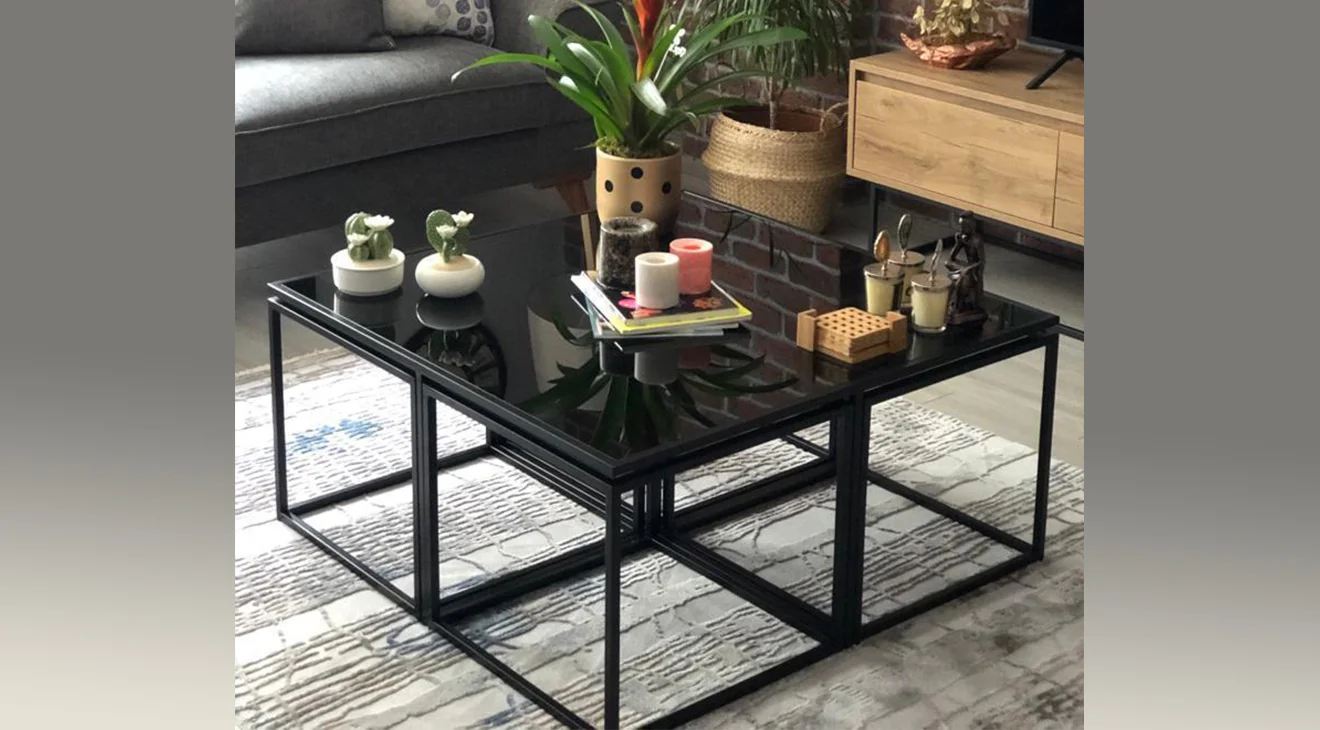 Kante Siyah Metal Ayaklı 4+1 Orta Sehpa