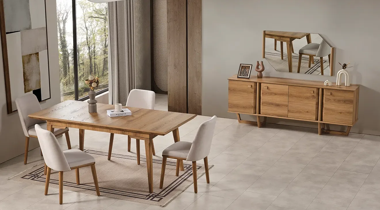 Kolezyum Ahşap Ayaklı Yemek Odası Takımı