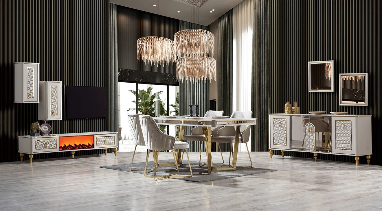 Kristal Gold Metal Ayaklı Yemek Odası Takımı