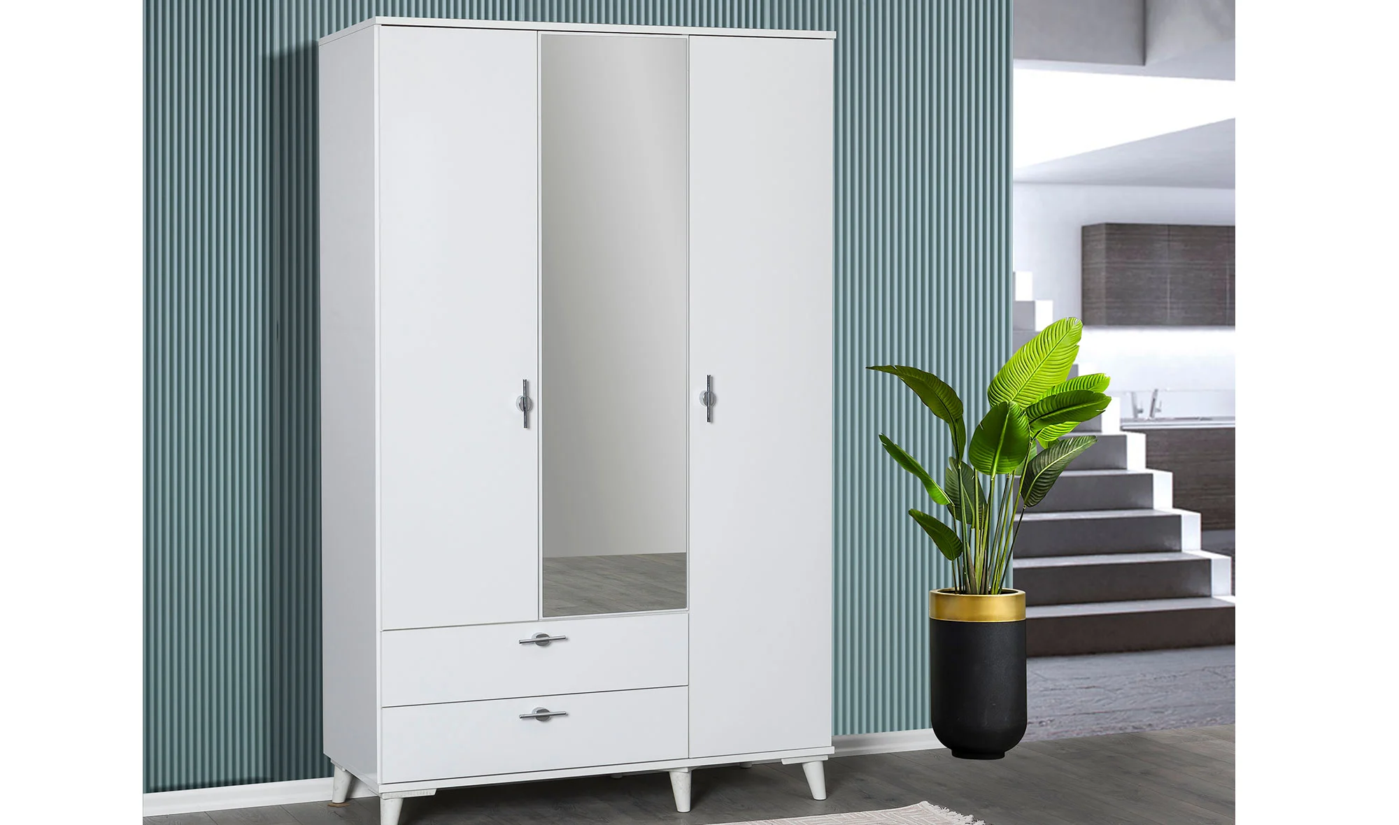 Kule 3 Kapılı Gardrop - Beyaz