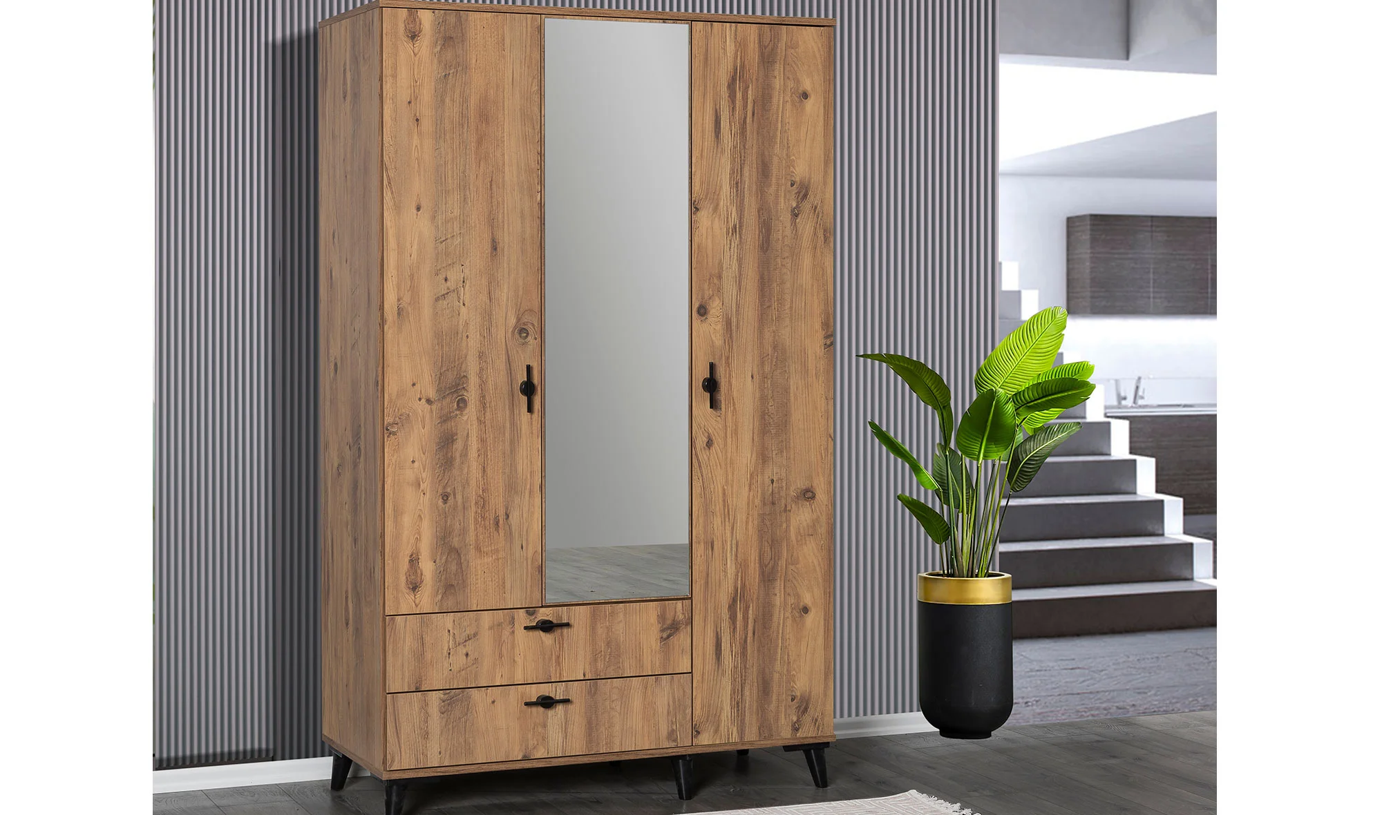 Kule 3 Kapılı Gardrop - Ceviz