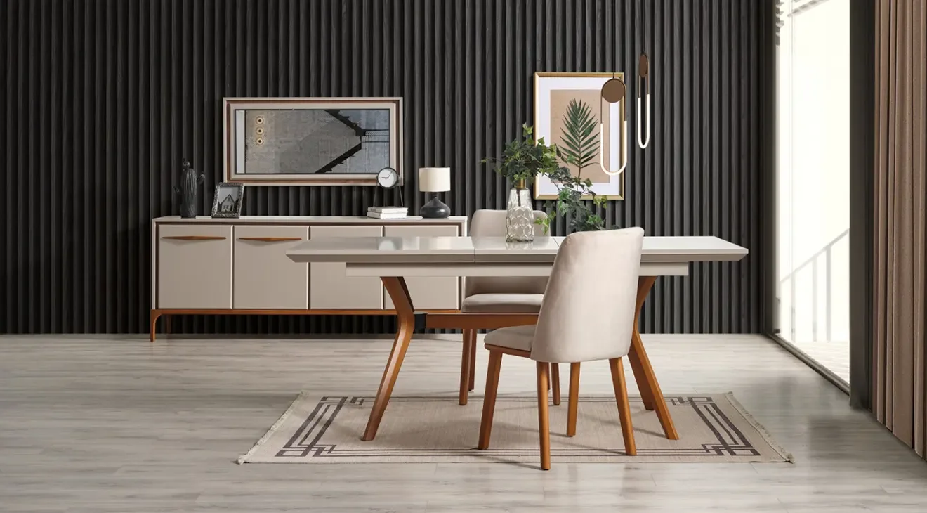 Kumsal Ahşap Ayaklı Yemek Odası Takımı