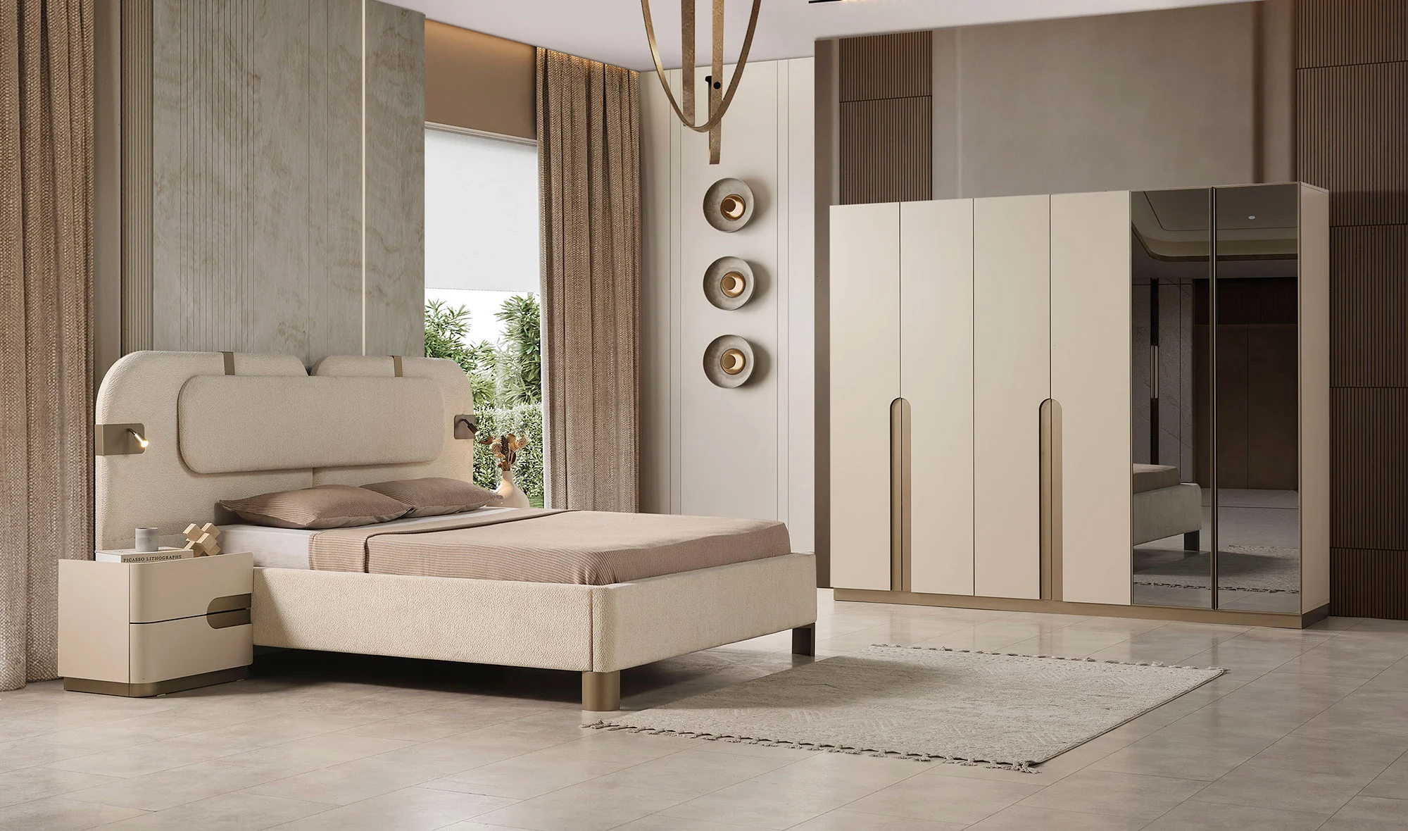 Gardrop+ Bazalı Karyola+ Şifonyer+ 2 Komodin