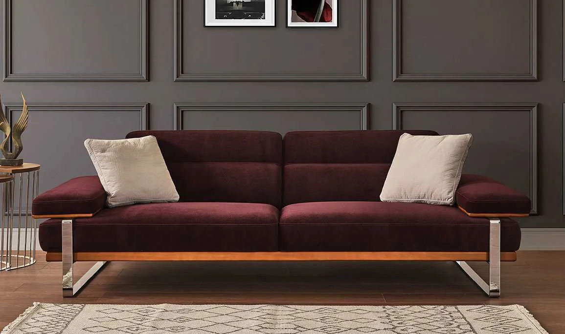 Lavina Silver Bordo Üçlü Koltuk
