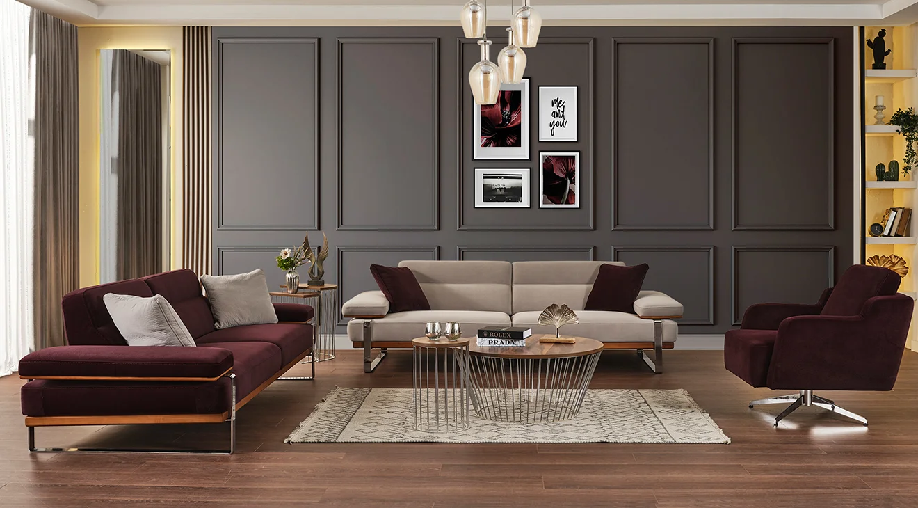 Lavina Yataklı Gümüş Metal Ayaklı Koltuk Takımı 2