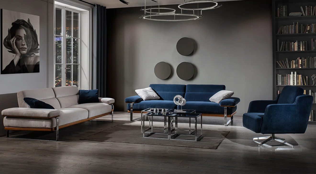 Lavina Yataklı Gümüş Metal Ayaklı Koltuk Takımı