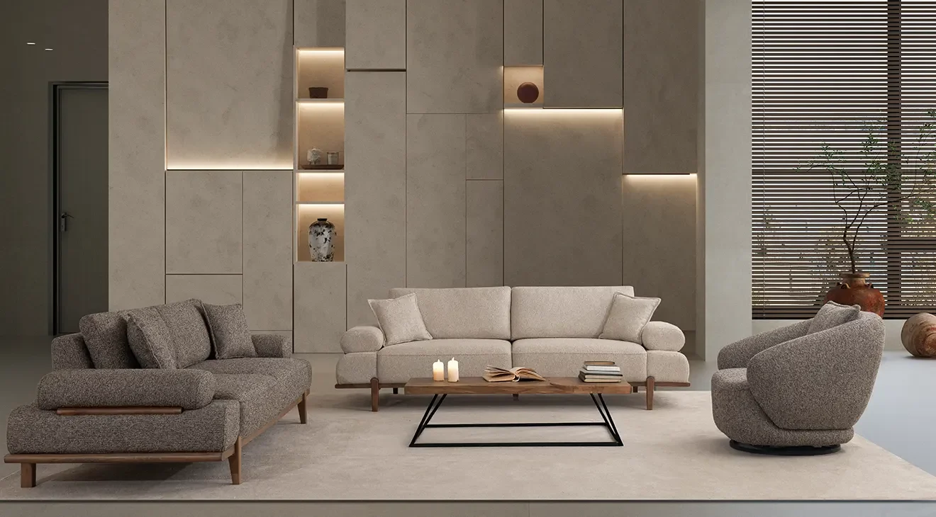 Lina Ahşap Ayaklı Yataklı Koltuk Takımı