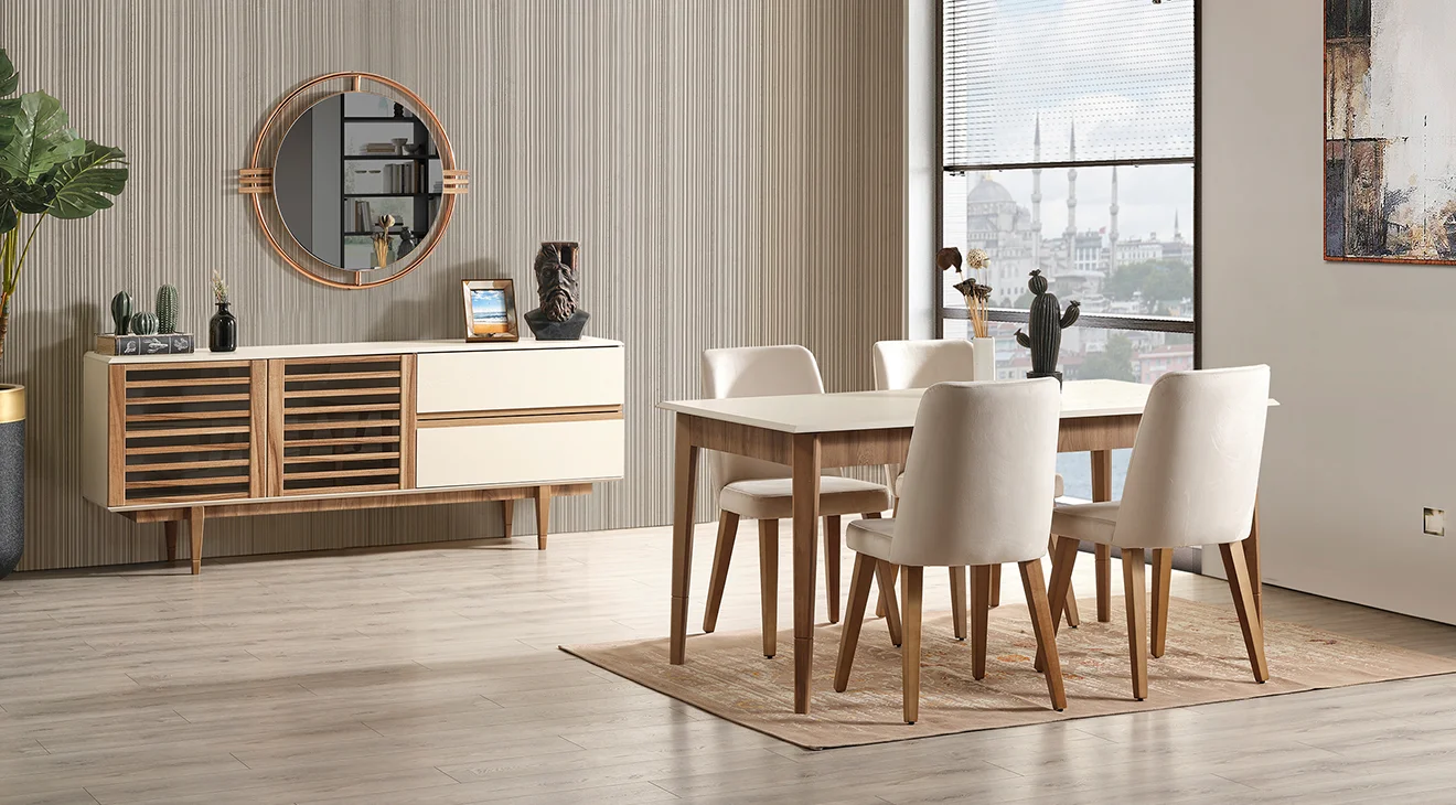 Linda Ahşap Ayaklı Yemek Odası Takımı