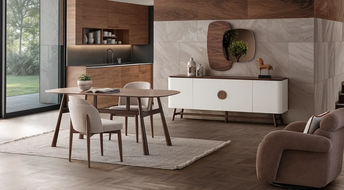 Lizbon Ahşap Ayaklı Modern Yemek Odası Takımı