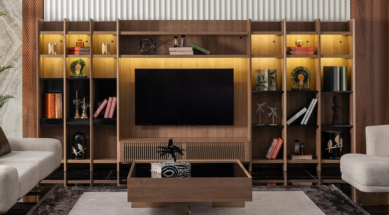 Lizbon Ceviz Kitaplıklı Tv Ünitesi