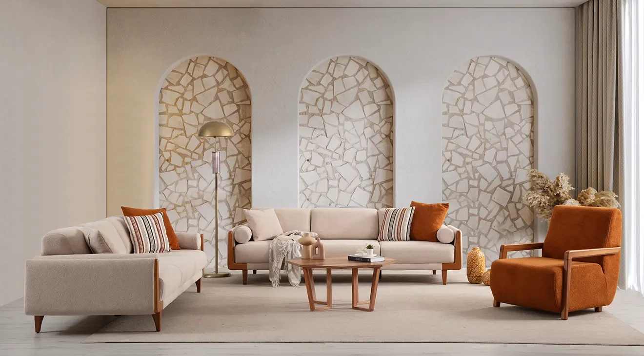 Loft Ahşap Ayaklı Modern Koltuk Takımı