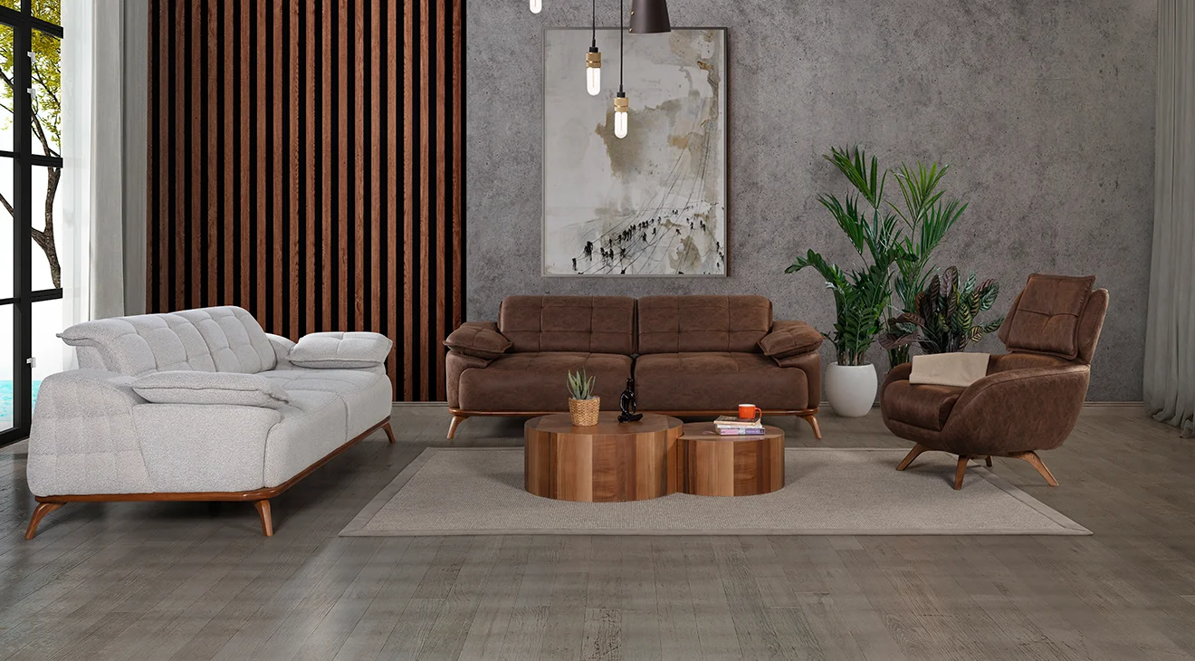 Loft Ahşap Ayaklı Yataklı Koltuk Takımı