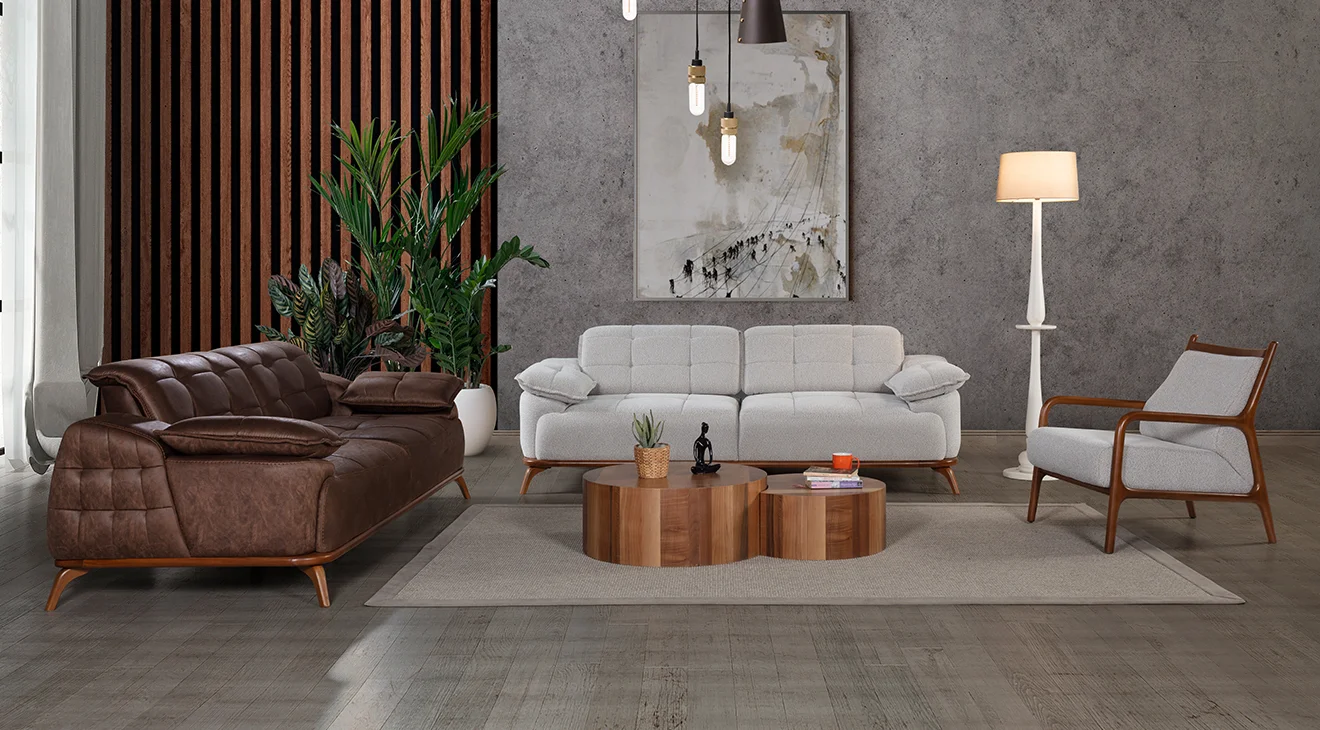 Loft Ahşap Ayaklı Yataklı Koltuk Takımı(Açık Berjer)